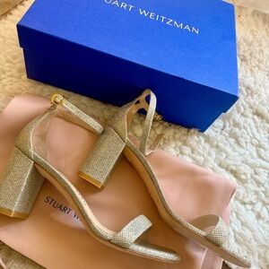 Stuart Weitzman Metallic Block Heel Sandals